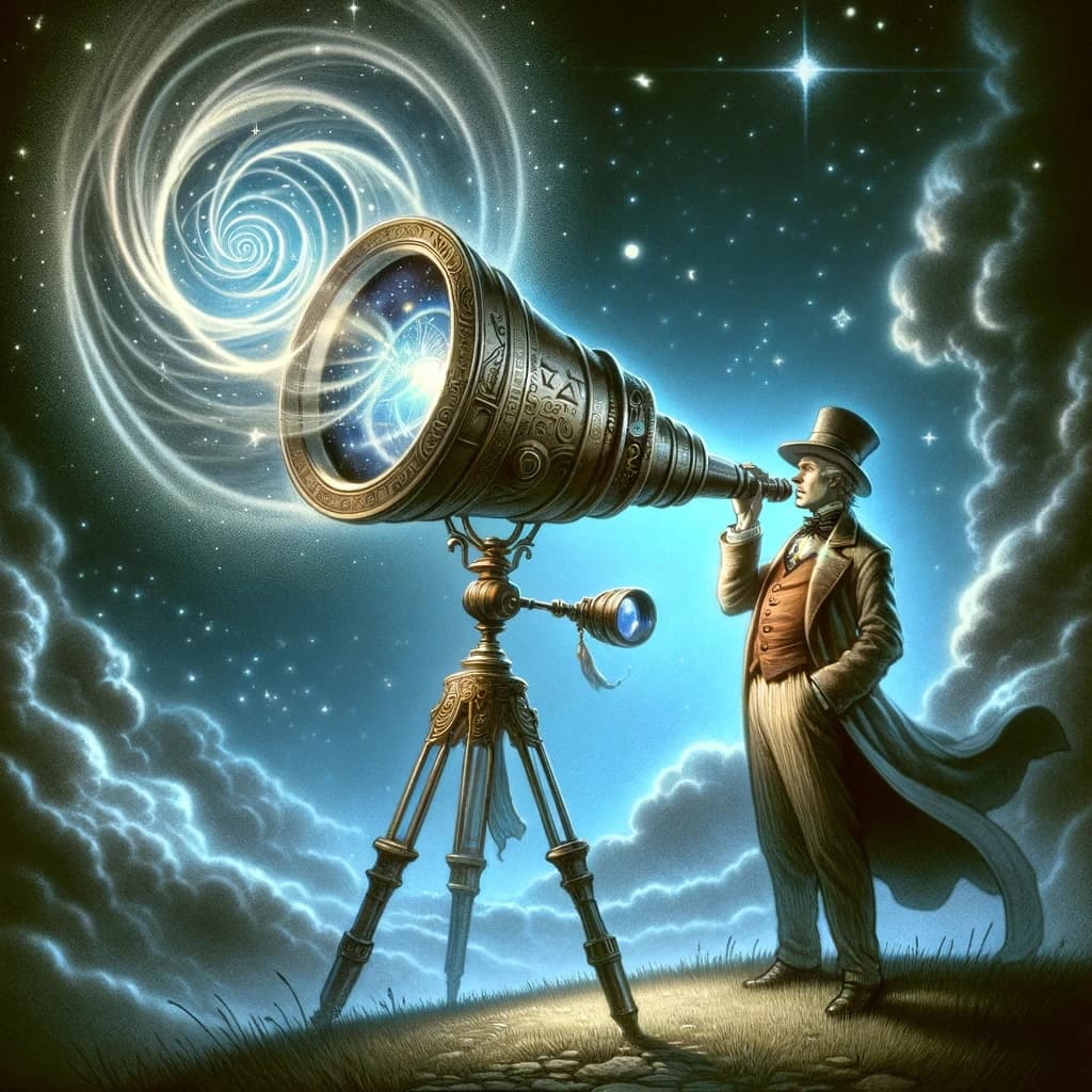 A man with a telescope looking into the future